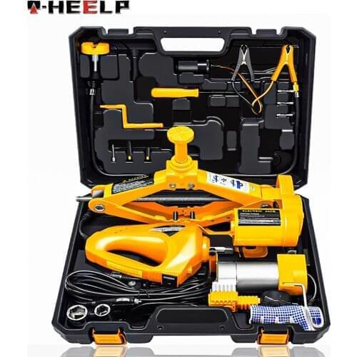 E-HEELP 12V 3 in 1 Car Electric Jack Lifting Set Built-in Flash LED Light with Impact Wrench & Air pump Car Jacks A02