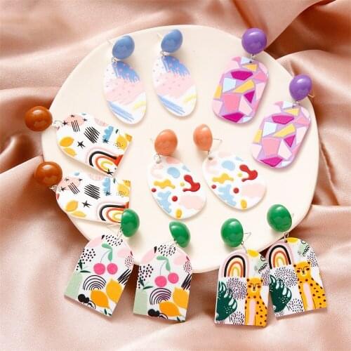 Creative Earrings 2021 Trendy Acrylic Women Pendant Dangle Earrings Fashion Luxury Oil Painting Pandent Statement Drop Jewelry