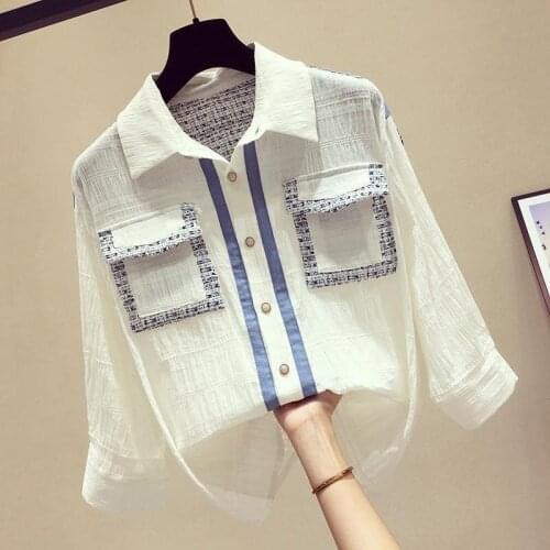 Summer Clothes Female 2021 Turn-down Collar Three-quarter Sleeves Shirts All-match Single-breasted White Shirt Blouse Women Y796