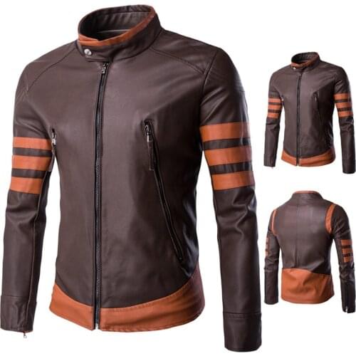 Large Size Mens Stand-Up Collar Motorcycle Leather Jacket Wolverine Casual PU Leather Locomotive Coat Logan Bomber Slim Coats