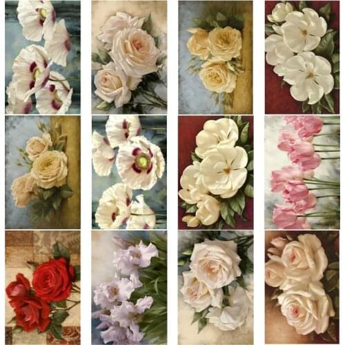 Full Round 5D DIY Diamond Painting Tulip Red Rose Picture Flower Mosaic Art Needlework Rhinestone Embroidery Gift