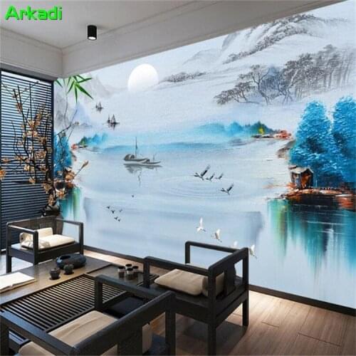 Custom photo wallpaper Landscape scenery fishing TV background wall wallpaper Chinese style living room wallpaper