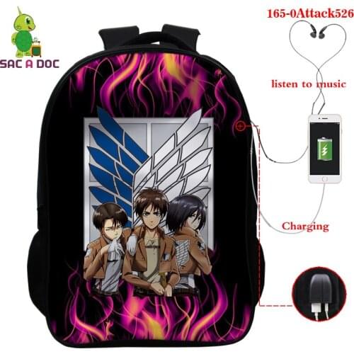 Cosplay Attack on Titan Boys Fashion 16in Backpack 3D Kawaii Cartoon Anime Attack on Titan Bag Outdoor Travel Backpack Schoolbag
