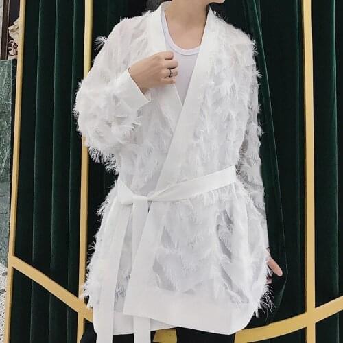 Feather Sexy Black White Chaqueta Hombre Casual Transparent And Women Cardigan Men Oversize Jacket