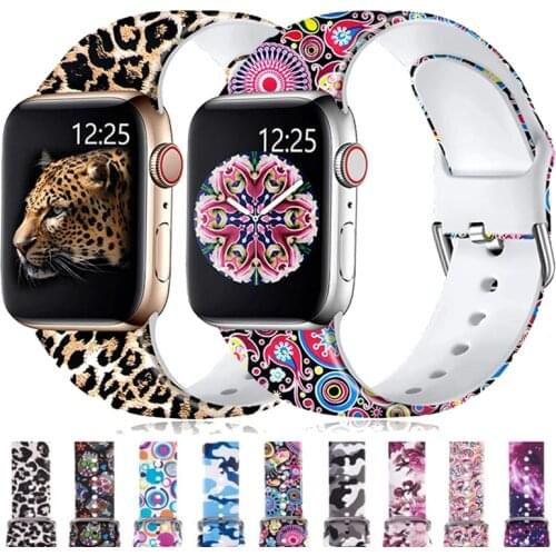 Printing Strap for Apple Watch Band 44MM 40MM 38MM 42MM Floral Silicone Wrist Belt Watchband Bracelet iWatch Series 3 4 5 6 SE