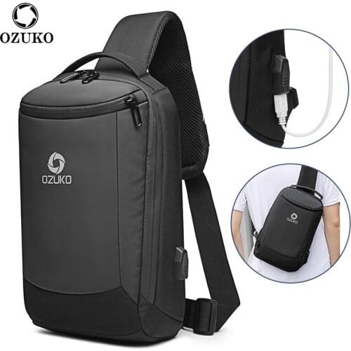 OZUKO Fashion New Men USB Sling Bag waterproof Crossbody pack Male Large Capacity Shoulder Bag travel Messengers Bags Mochilas