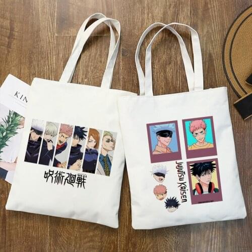 Shopper Tote Bags Harajuku Women Anime Jujutsu Kaisen Manga Female Handbag Eco Large-capacity Canvas Shoulder Bag Shopping Bag