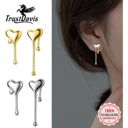 TrustDavis Real 925 Sterling Silver Fashion Asymmetric Romantic Heart Stud Earrings For Women Wedding Party Fine Jewelry DA2324