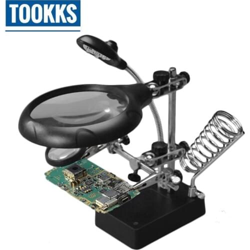 MG16129-C Soldering Magnifying Glass 5 LED Auxiliary Clip Magnifier Soldering Staion Iron Holder Clamp