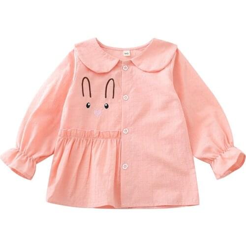 Spring Shirt Baby Girls Candy Color Cotton Blouse Infant Rabbit Pattern Lapel Soft Casual Cute Comfortable Clothes Full Sleeve