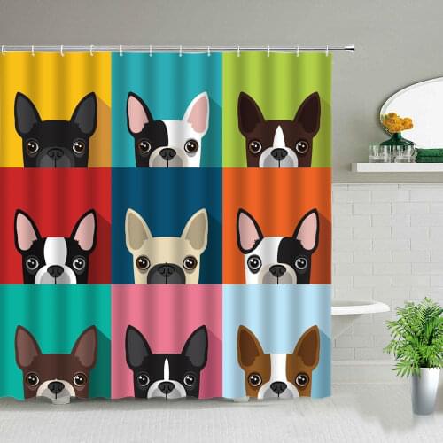 Cartoons Cat Dog Shower Curtains Cute Animal Pattern Kids Bathroom Decor Waterproof Home Bath Cloth Hanging Curtain With Hooks