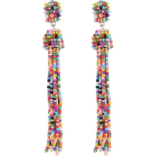 Colorful Resin Beads Statement Earrings for Women Fashion Jewelry Ethnic Bohemian Long Tassel Drop Earring brincos trend