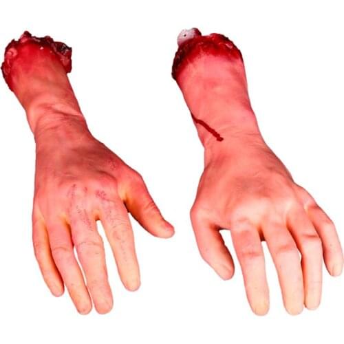 Life Like Scary Arm Hand Cut Off Bloody Horror Fake Latex Life Size Arm Hand Scary Halloween Prop Haunted Party Supplies