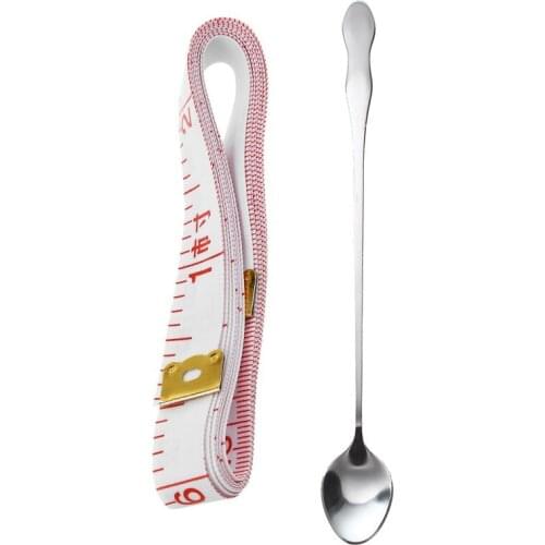 1.5M Sewing Cloth Tailor Soft Flat Tape Body Measuring Ruler & 10 inch Stainless Steel Long Handle Scoop Teaspoon