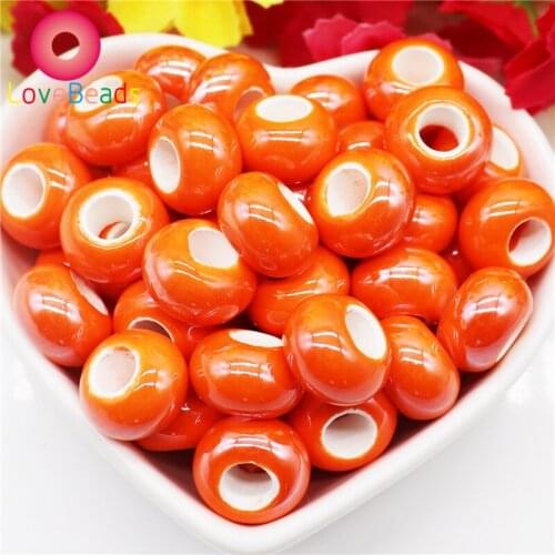 10Pcs Color Ceramic Murano Porcelain Beads Spacer Large Hole Bubblegum Rondelle Beads Charms Fit Pandora Bracelet Chain Jewelry
