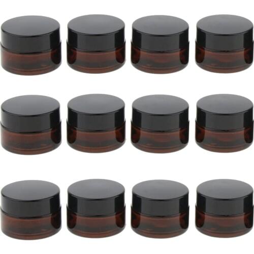 12 Pcs Empty Amber Glass Vials Jars For Cream Cosmetic Container Pot 15g