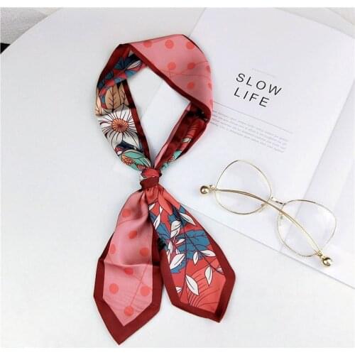 2020 New 7x92cm Long Skinny Hair Neck Tie Collar Scarf Ladies Flower Printed Silk Satin Head Handbag Ribbon Scarfs for Women