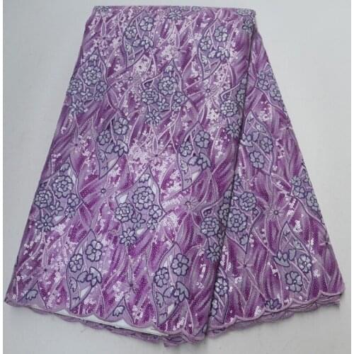 5yards/pc) High quality lilac purple African hand cut organza sequins lace fabric with embroidery for party dress POL96