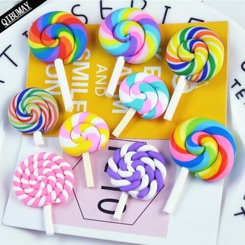 QIBU 5pcs Lollipop Crafts Accessories Rainbow Clay Cartoon Handcraft Decoration DIY Bow Bags Decoration DIY Crafts Supplies