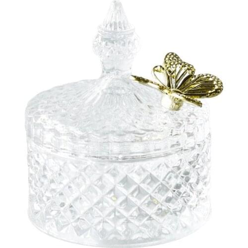 Golden Glass Storage Jar French Light Luxury Agate Glass Bottle Candy Jar with Lid Household Cotton Swab Jewelry Box Decoration