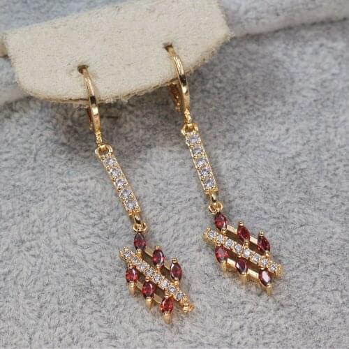 Bohemia Gold Copper Drop Earrings Red Mix Color Earring For Women Waterdrop Zircon Luxury Jewelry Accessories Wedding Party Gift