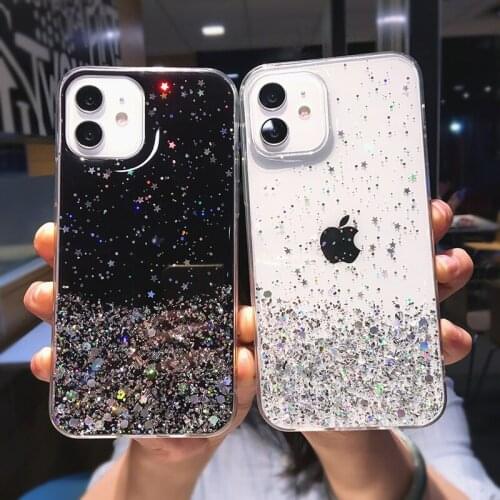 For iPhone 12 11 Pro Max Cases iPhone XR XS Max X Cover For iPhone 7 8 6 6S Plus SE 2020 Soft Silicone Epoxy Star Case Glitter