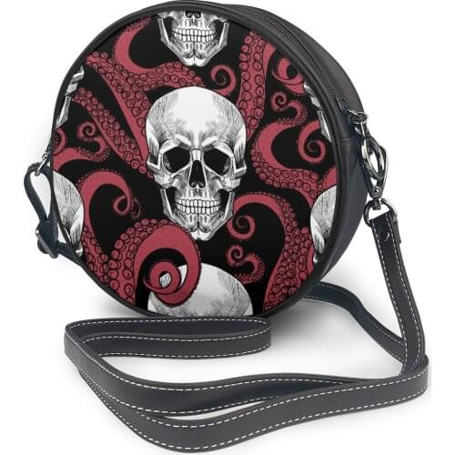 Skull And Red Octopus Tentacles Bag Round Shoulder Bag Small Women Fashion Summer Messenger Crossbody Bags