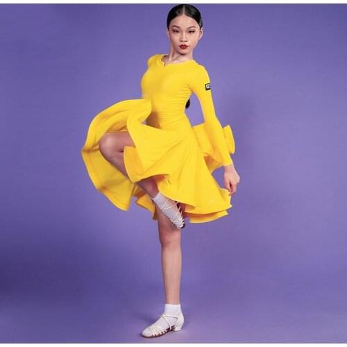 Children Latin Dance Dress Long Sleeve Dress Tango Salsa Ballroom Kids Dresses For Girls Latin Dance Costume Competition DN6611