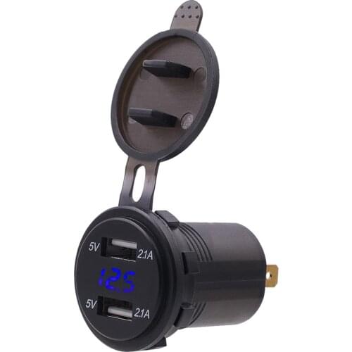 Dual USB Charger Socket, BLUE LED Digital LED Voltmeter 12V 24V Dual USB Car