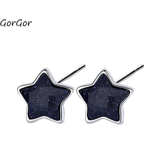 GorGor Stud Earrings Women 925 Sterling Pattern Five-pointed Star Purple Sandstone Exquisite Engagement Romantic Jewelry E471