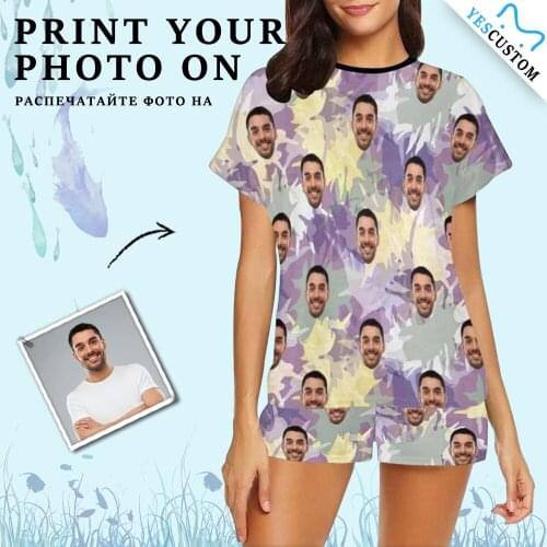 Custom Face Clothes Home Tie Dye Design Women Personalized Gift Female Indoor Laser Pink Short Soft Pajama Set Suit Sleepwear