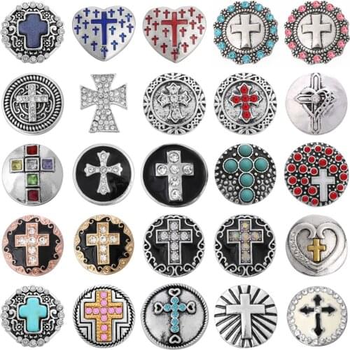 6pcs/lot New Snap Jewelry Rhinestone 18mm Cross Snap Buttons Fit 20mm 18mm Snap Button Bracelet Interchangeable Jewelry
