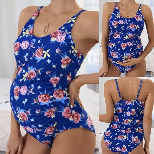 Summer Beach Bathing Suits Women Maternity Suspender Floral Rose Print One Piece Pregnancy Swimsuit Swimwear pregnant Swimwear