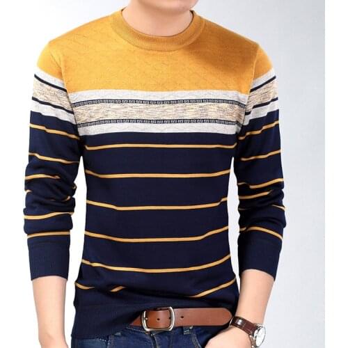 Sweater men fashion korean style casual clothes warm autumn winter blue striped pullover knitted sweaters man sweatshirts 2019
