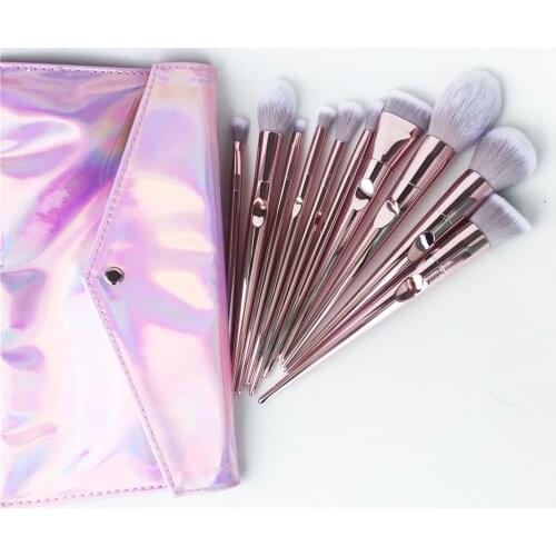 WNW Pro Brush Line Brush Bundle - 10-pieces Brush set with Pouch - Pink Cute Ultra-Soft Synthetic Hair Brush Kit (No Logo)