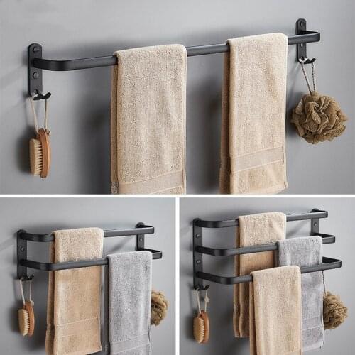 Wall Mounted Towel Hanger Matte Black Towel Rack Towel Holder Bathroom Space Aluminum Single Layer Multilayer Towel Holder