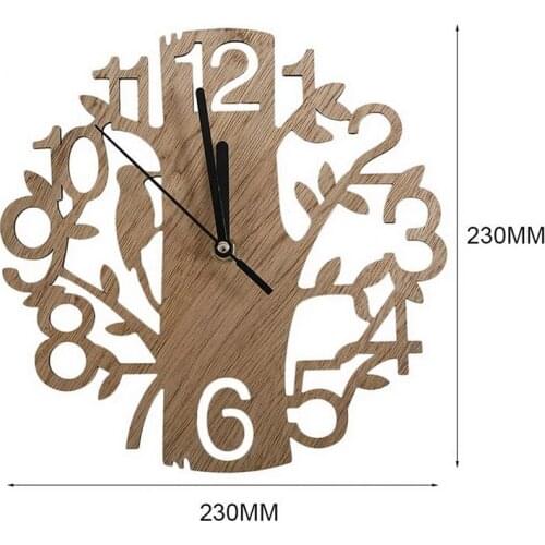 3D Circular Wooden Tree Wall Clock Hanging Watch 22cm Diameter Large Mute Decorative Wall Clock On The Wall Decoration For Home