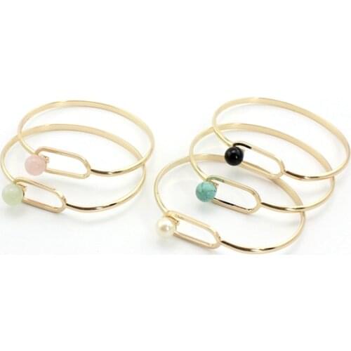 2016 New Multicolor Natural stone beads copper bangle personality oval cuff bracelets & bangles for women