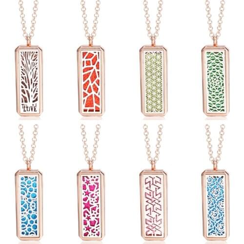 New Rectangle Aromatherapy Necklace Stainless Steel Open Perfume Locket Pendant Essential Oils Diffuser Necklace Lockets Jewelry