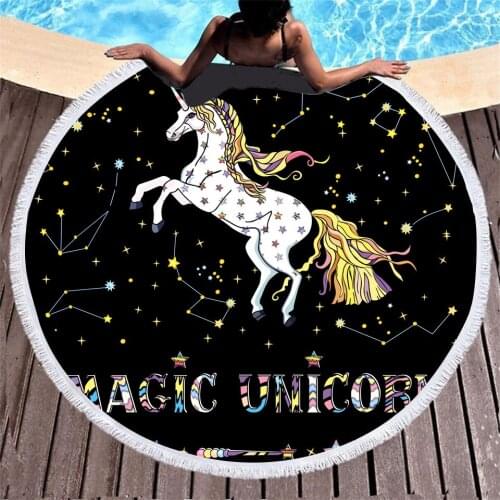 New Color Unicorn 3D Printed Circular 150cm Beach Towel Microfiber Fabric for Children Men and Women Shower Towels