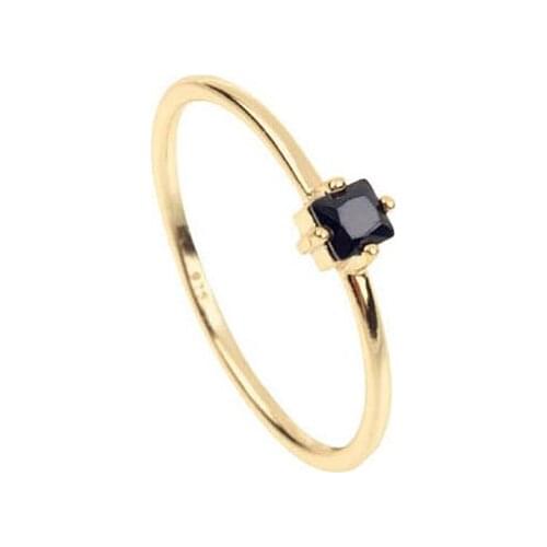 Black stone Engagement ring Minimalist Gold Stacking Dainty SINGLE stone simple jewelry 925 silver ring