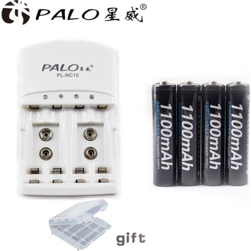 PALO AA AAA 9V battery charger+4pcs 1100mAh Ni-MH 1.2V AAA rechargeable battery for toys remote control battery
