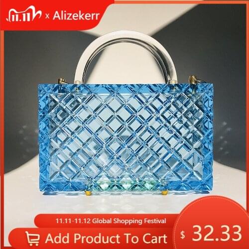 Clear Acrylic Box Evening Bag Women 2020 Summer New Chic Square Plaid Clutch Purses Ladies Transparent Crystal Beach Bag Holiday