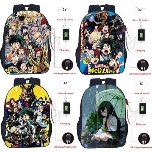 My Hero Academia Backpack Deku Shoto Multifunction USB Charging Backpack Headphone Jack School Bags Travel Knapsack Book Bags