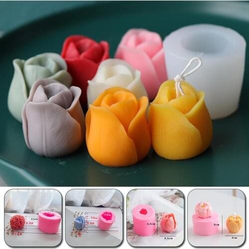 3D Rose Flower Tulip Candle Mold Scented Candle Cake Chocolate Making Silicone Mold Diy Flower Bud Candle Soap Silicone Mold