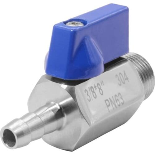 SS304 BSP Standard Male Hose Barb Stainless Steel Sanitary Mini Ball Valve With Blue Plastic Handle