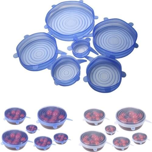 6pcs/set Universal Silicone Stretch Lids Food Wrap Bowl Pot Lid Suction Fresh Cover Cooking Kitchen Tools Protector Cap