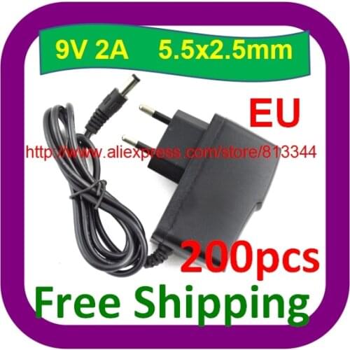 High quality IC solutions Free Shipping 200pcs/lot DC 9V 2A Power Supply Adaptor 9V Security Converter Adapter EU Plug