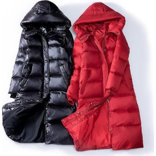 90% White Duck Down Jacket Women Thick Warm X-Long black Winter Coat Korean Slim Hooded Parka Female Puffer Jacket Snow Outwear