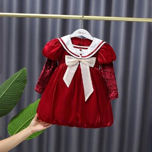 2021 Autumn High-Quality New Products Female Skirt Children Navy Collar Red Western Style Lantern A-line Skirt